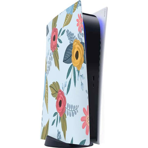Blue Fall Flowers PS5 Digital Edition Console Skin